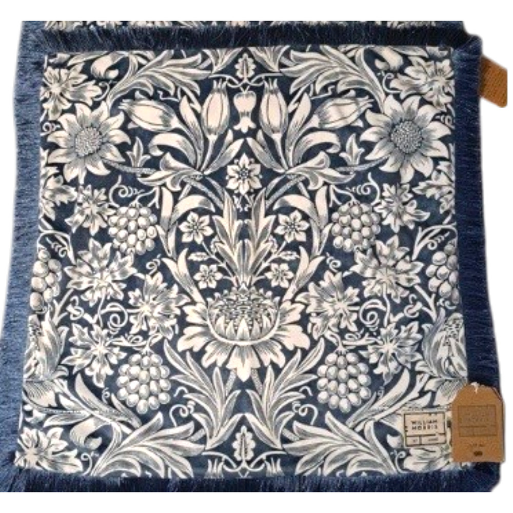 2 William Morris At Home Sunflower Pillow Cover 22x22 Teal Blue Velvet Fringe